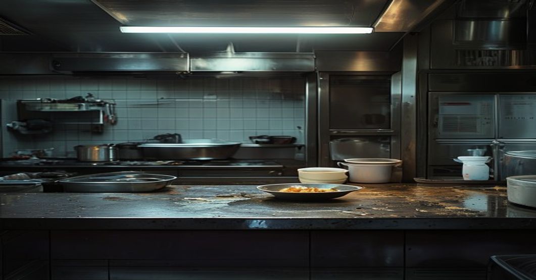 Indian restaurant kitchen at closing time showing unchecked closing tasks